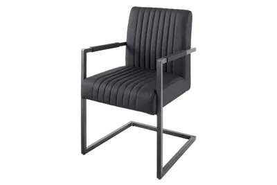 Produktbild von riess-ambiente Moderner Freischwinger Stuhl BIG ASTON Echtleder schwarz Federkern Metall Esszimmerstuhl Essstuhl