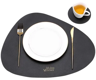 Tischset Kunstleder 2er-Set mit Untersetzern, 43x34 cm, schwarz