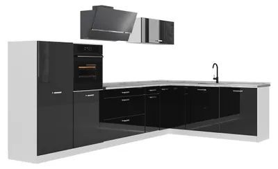 Produktbild von Eckküche Vicco R-Line Schwarz Hochglanz/Weiß 347 x cm ohne Arbeitsplatte, Model 66860