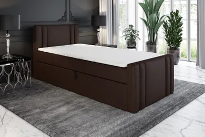 Produktbild von Boxspringbett, Jugendbett KLAUS 80x200 (Rechts) mit Bettkästen, Bonell-Matratze und Topper. Farbe: Schwarz