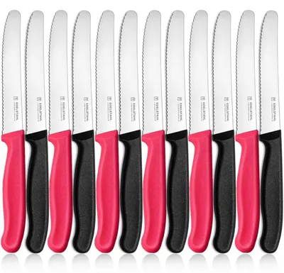 Produktbild von Frühstücksmesser Set 12 Stück Wellenschliff Schwarz & Pink Rostfreie Klinge 11 cm Spülmaschinenfest