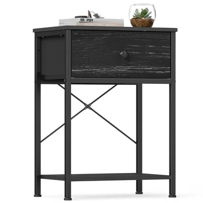 Obrázek produktu pro SONGMICS Odkládací stolek se zásuvkou, noční stolek s odkládací plochou, noční stolek do obývacího pokoje, ložnice, dřevo, černý