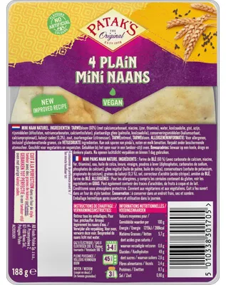 Immagine prodotto di Patak's Mini Naan Plain 188g – Piccole focacce morbide, ideali con curry e snack