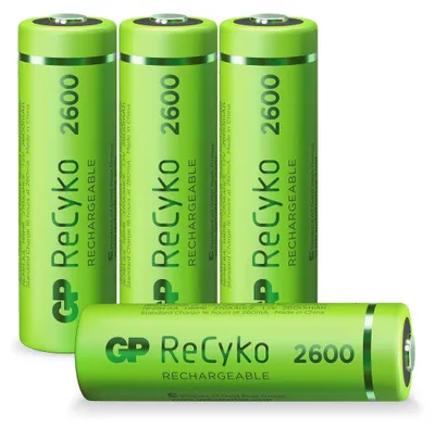 Produktbild von GP Batteries ReCyko, Wiederaufladbarer Akku, AA, Nickel-Metallhydrid (NiMH), 1,2 V, 4 Stück(e), 2600 mAh