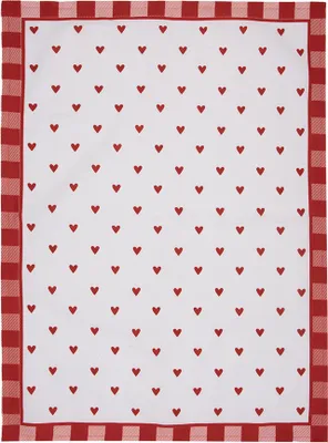 Produktbild von Clayre & Eef Geschirrtuch 50x70 cm Weiß Rot Baumwolle Herzen