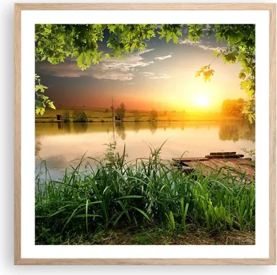 Produktbild von Gerahmtes Poster - Rahmen in heller Eiche - Brücke See - 60x60 cm - Wand Bild - Wanddeko - Wandbilder - Kunstposter - Wandposter - Bilderrahmen - Bilder - Kunstdruck - Wandbild - P2NAC60x60-3914