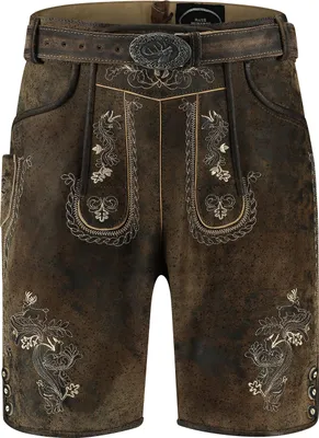 Image de Pantalon en cuir pour homme, court, vintage, marron, avec ceinture, taille : 52