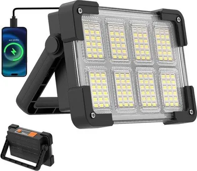 Zdjęcie produktu dla Przenośna latarka LED z funkcją ładowania przez USB, 4 tryby pracy, powerbank, wodoodporna, do użytku na zewnątrz – na kempingu, w ogrodzie, podczas wędkowania, w garażu, w sytuacjach awaryjnych