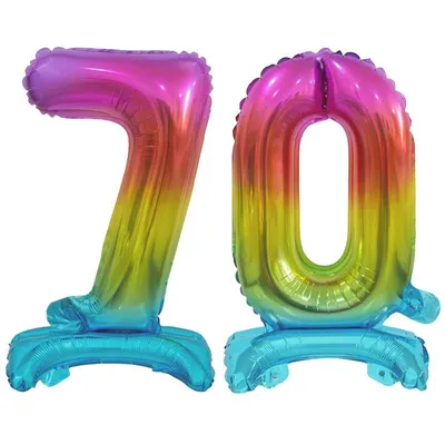 Produktbild von Stehender Folienballon Zahl 70 Regenbogen bunt 38 cm