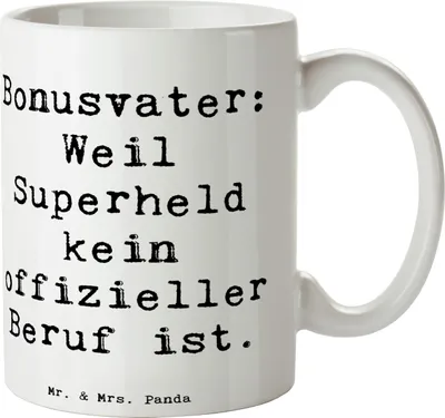 Produktbild von Mr. & Mrs. Panda Kaffeetasse Spruch Bonusvater Superheld - Weiß - Geschenk, Elternteil, Unterstützung, Vater, Teetasse, Dankeschön, Becher, Familie, Verwandte, Tasse