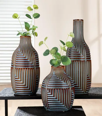 Productafbeelding van GILDE Vase, bauchig, "Batista", gestreift, Keramik, blau, braun, , H. 20 cm, D. 15 cm 32562