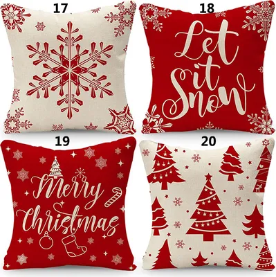 Produktbild von Weihnachts-Kissenbezug 45 x 45 cm, 4er-Set, Weihnachts-Deko-Kissenbezug, Deko-Kissenbezug, rustikales Sofa, Leinen-Kissenbezug, Sofa, Sofa-Sessel, Wohnzimmer-Kissenbezug