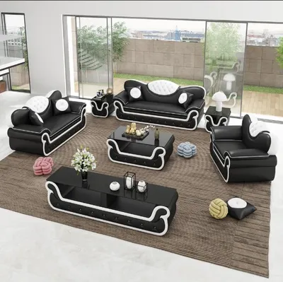 Produktbild von Komplett Set Sofagarnitur 7tlg. Sitz Sideboard Design Wohnzimmer Gruppe Garnitur