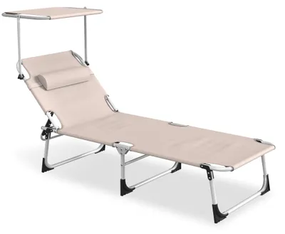 Productafbeelding van NAIZY 2 stuks relaxstoel voor strand en tuin, met 360° zonnedak, zijvak en neksteun, inclusief gewicht voor eenvoudig transport, kleur: khaki