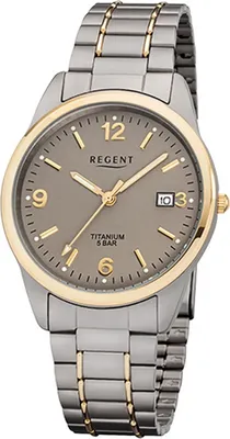 Produktbild von Regent Titan Herren Uhr F-1107 Quarzuhr Armband silber grau gold D2URF1107