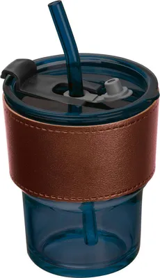 Produktbild von Farbiges Trinkglas mit Glasstrohhalm / Trinkbecher / Farbe; dunkelblau
