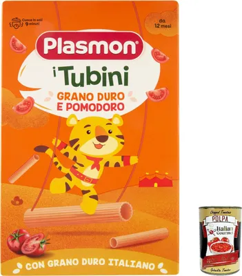 Produktbild von 3x Plasmon Pasta i Tubini Grano Duro e Pomodoro 250 g + Italian Gourmet polpa 400g