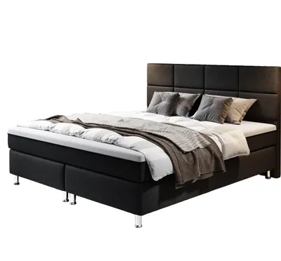 Produktbild von Boxspringbett R2 180x200 cm Webstoff Schwarz mit Topper-Optik