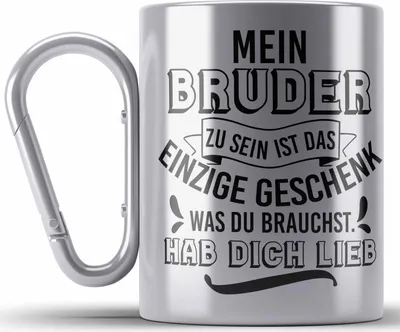 Produktbild von Trendation - Geschenk an Schwester Bruder Edelstahl Tasse Karabiner Geschenkidee Geburtstag Lustiger Spruch Karabiner Edelstahl Tasse Karabiner Edelstahl (Silber)