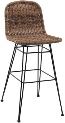 Produktbild von Retro Barhocker für Innen & Außen, Stahlrahmen, Rattan-Geflecht, 46x59x106 cm, Sitzhöhe 75 cm