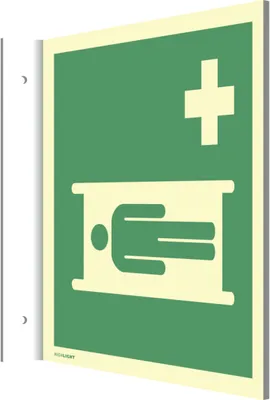 Produktbild von Dreifke® Fahnenschild Krankentrage, ISO 7010, Alu, nachleucht.,160-mcd, 200x2...