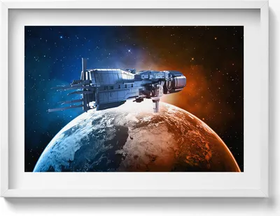 Produktbild von Raumschiff– Wandbild mit Rahmen – Gerahmtes Bild  – Wanddekoration – 70x50 cm –  Schwarz Rahmen