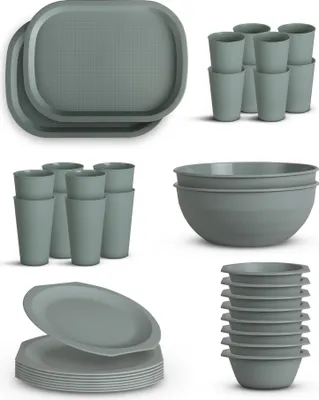 Image de Set de vaisselle en plastique - réutilisable Vert 36 pièces 8 personnes