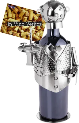 Image de BRUBAKER Porte-bouteilles de vin Porte-bouteilles de sommelier Objet de décoration en métal avec carte de vœux pour cadeau de vin