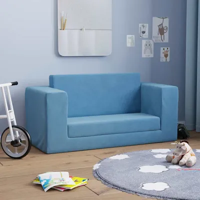 Produktbild von Möbel Kinder-Schlafsofa 2-Sitzer Blau Weicher Plüsch - Kindersofas 357038