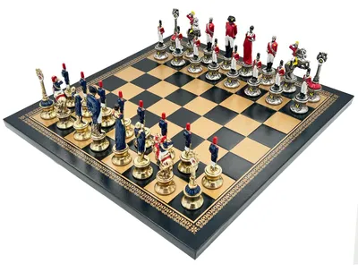 Produktbild von Italienische Schachfiguren Napaleon + Schachbrett Aus Kunstleder Gold/ Schwarz 33