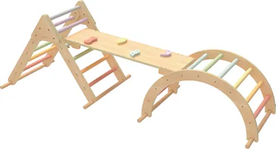 Produktbild von Sunny Charlie 3-in-1 Klettergerüst aus Holz in Pastellfarben | Indoor Kletterdreieck / Kletterbogen / Kletterwand | Montessori-Spielzeug für