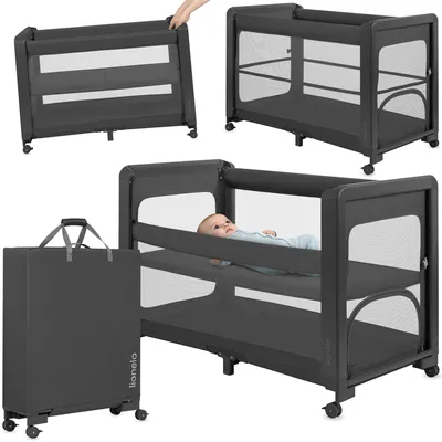 Produktbild von Lionelo Patty 5-in-1 Babybett & Beistellbett, Reisebett, Laufstall, 2 Liegehöhen, Rollen, Matratze, 0–36 Monate