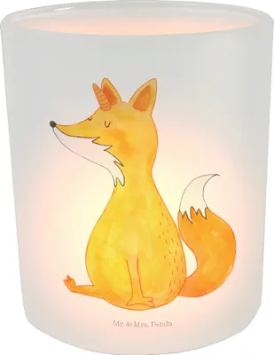 Produktbild von Mr. & Mrs. Panda Glas Windlicht Einhorn Fuchs - Transparent - Geschenk, Unicorn, Unicorns, Teelichthalter, Kerzenhalter, Kerzenglas, Einhörner, Füchse, Fuchshörnchen