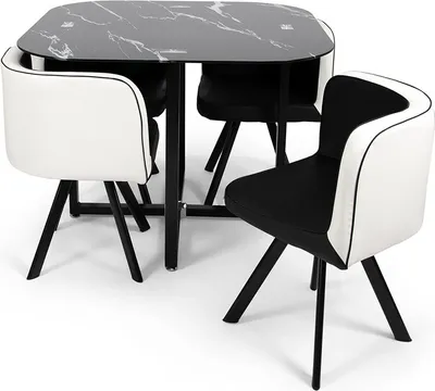 Produktbild von zesso Essgruppe Sofia, 5-teilig, Marmor Schwarz, Tisch: 100x100x73.5 cm, Stühle: 65x54x69.5 cm, für kleine Küchen & Esszimmer