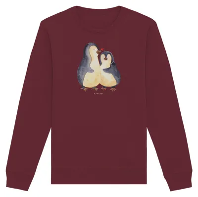 Produktbild von Mr. & Mrs. Panda Baumwoll Pullover Pinguine Einschlafen Größe XS - Burgundy - Geschenk, Pulli, Fair Fashion, Freundin, Valentinstag, Sweater, Sweatshirt, für Frauen