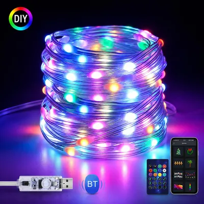 Produktbild von Smart Bluetooth LED Lichterkette RGB Weihnachtslichterkette mit App & Fernbedienung, Musik Sync USB Lichterkette IP44 Garten Weihnachtsbaum Party Deko, KI-generiertes Bild