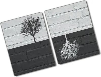 Produktbild von Tulup Glas Herdabdeckplatte - 2x40x52 cm - Glaskeramikkochfeld-Abdeckung Spritzschutz Glasabdeckplatte Kochplattenabdeckung und Schneidebrett - Zweiteilig - Kunst: modern & klassisch - Bäume Wand - Grau