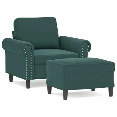 Image de Fauteuil avec repose-pied Vert foncé 60 cm Velours