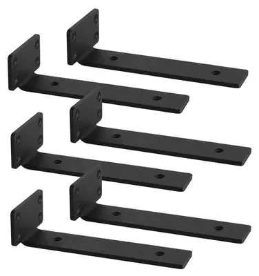 Image de Omgoods - Supports pour étagères, noirs - 6 pièces - Supports de charge lourde - Fixation murale - Discrets - Acier industriel - 25 cm - Supports d'étagères