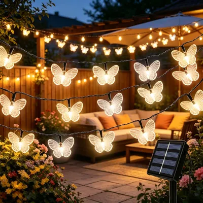 Solar-Vlinder-Lichterkette 6 m, 30 LED, warmweiß, 8 Modi