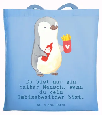Produktbild von Mr. & Mrs. Panda Beutel Imbissbesitzer Herz - Sky Blue - Geschenk, Tragetasche, Witzig, Pommesliebe, Tote Bag, Imbissverkäufer, Lustig, Shopping Tasche, Schultasche