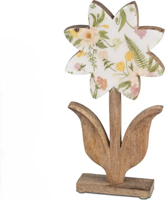 A decorative wooden flower on a white background.