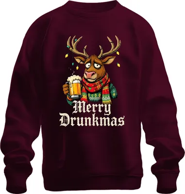 Obrázek produktu pro Veselý Drunkmas sob pivo Vánoce Vtipný dárek Ugly Uni mikina svetr, vínová, 3XL