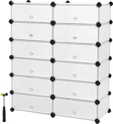 Obrázok produktu pre Plastová skriňa na topánky – biela – vešiaková polica – zips – 40 x 17 x 30 cm – LPC26W