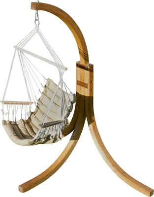 Produktbild von AS-S Hängesessel geknüft mit weichem Sitz Polster Holz Gestell aus Lärche NAV-MALY-BRAUN komplett Hängesesselgestell und Hängesessel angenehmer Sitzkomfort im 6cm dickem Kissen