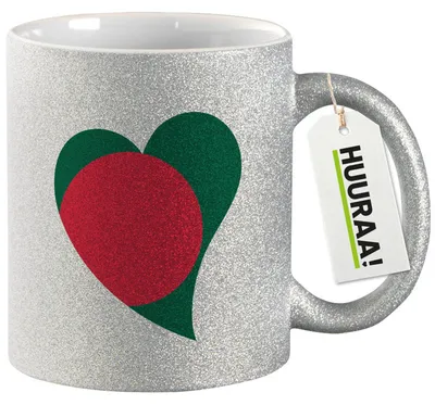 Produktbild von Huuraa Glitzertasse Bangladesch Flagge Herz 330ml Silber Keramik Kaffeebecher Geschenkidee