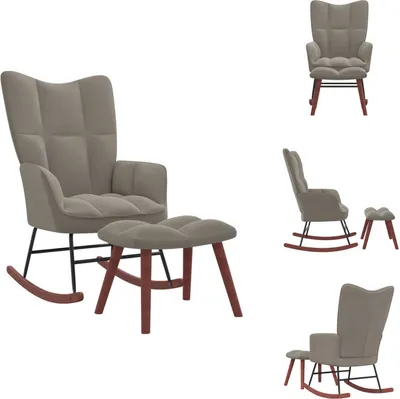 Image de vidaXL Chaise à bascule avec tabouret gris clair velours - Chaises à bascule