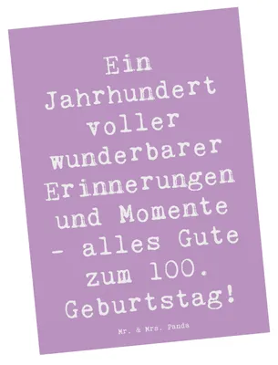 Produktbild von Mr. & Mrs. Panda Postkarte Spruch 100. Geburtstag Erinnerungen - Lavendeltraum - Geschenk, Happy Birthday, Meilensteine, Freude, Fotokarte, Jubiläum, Geburtstagsgeschenk
