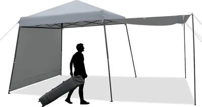Produktbild von GOPLUS 3 m × 3 m Pop-up Pavillon aus Oxford mit Metallrahmen, höhenverstellbares Partyzelt mit Rolltasche & verstellbare Seitenwand, Klappbarer Schattenspender für Picknick Party Markt