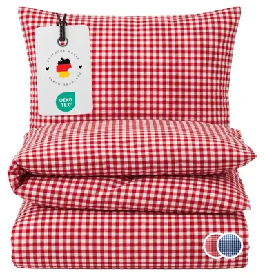 Produktbild von Seersucker Bettwäsche 135x200 Karo Rot Sommer Bettwäsche kariert Bettbezug 135 x 200 - Bügelfrei